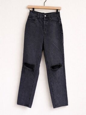 PacSun Black Dad Jeans Size 25 High Rise Straight Leg Distressed Ripped Knees